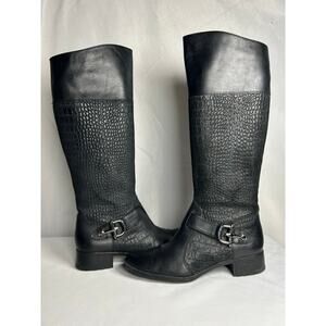 Circa Joan & David Takaraw Reptile Black Leather Buckle Zip High Boots Size 8.5
